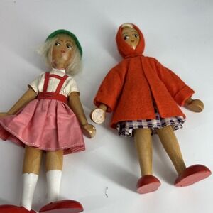 Polish Peg Dolls Pair One Blond One Dark Haired Poland Vintage Wooden 7 Inch